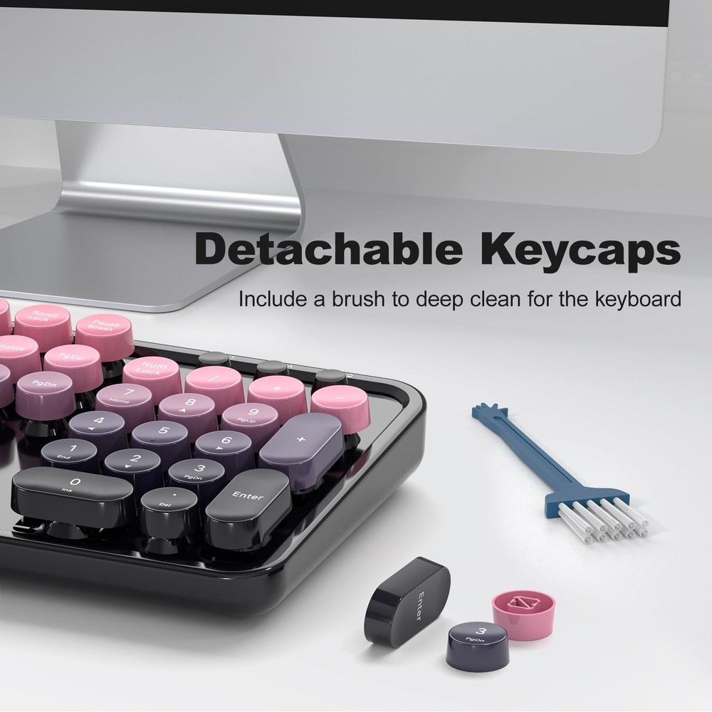 Berry Pink Wireless Keyboard Mouse Combo Retro Typewriter USB Windows