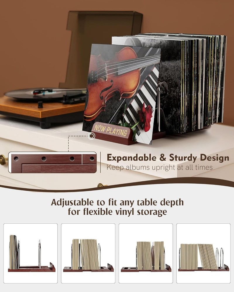 Vinyl Record Storage Rack, Adjustable LP Display Stand for 30-70 Records