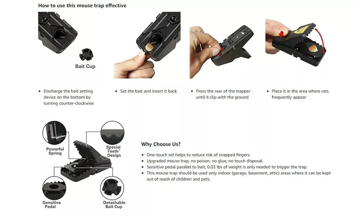 6 Pack Mouse Traps Rat Mice Killer Snap Trap Power Rodent Heavy Duty Pest Trap