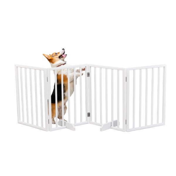 Foldable 4 Panels Dog Exercise Fence Dog Gate Doorway Pet Exercise Pens White