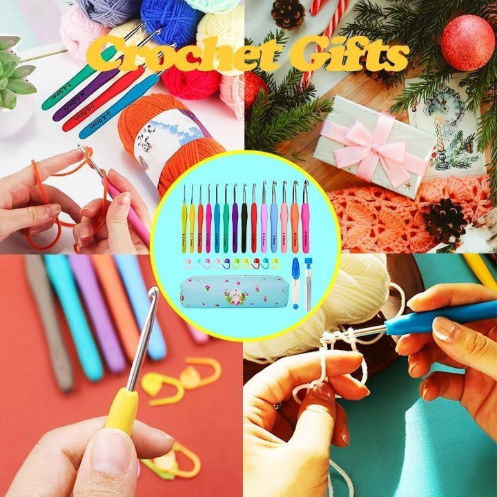 Crochet Hooks Set Ergonomic 14 Sizes 2mm to 10mm Beginner Friendly