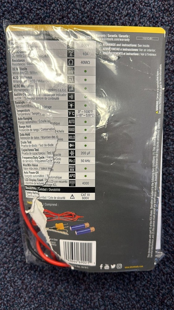 Klein MM400 Digital Multimeter, CAT III, 600V - OPEN BOX