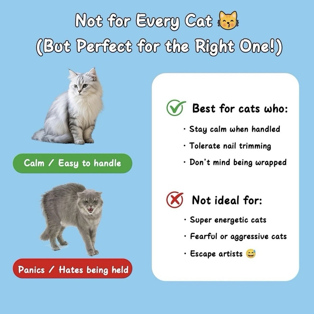 Durable Cat Grooming Bag & Muzzle* NO Scratching-Biting*Black Medium*