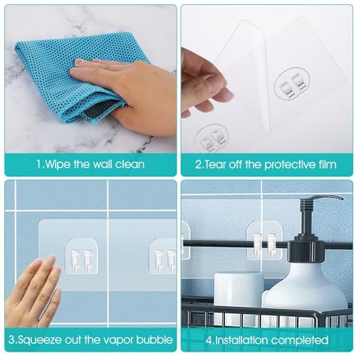 4 Pack Shower Caddy Adhesive Replacement, Strong Adhesive 4 Pack Double Hooks