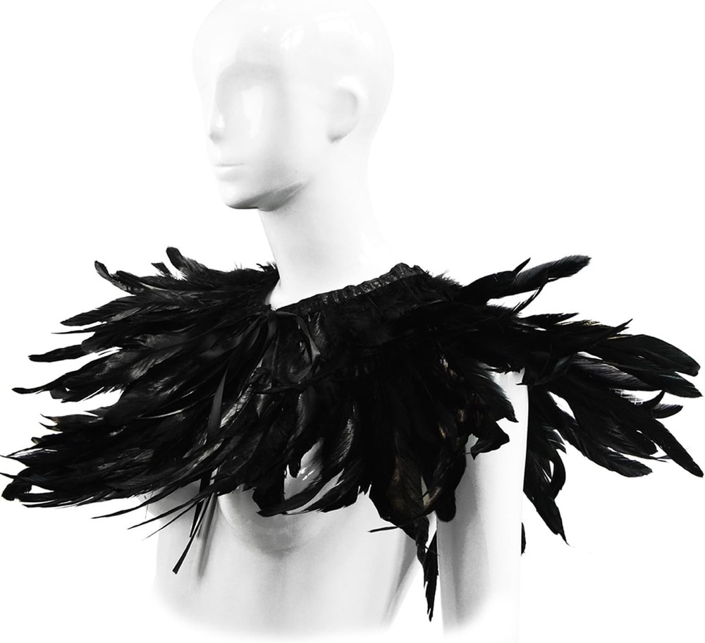 Elegant Black Feather Collar Cape