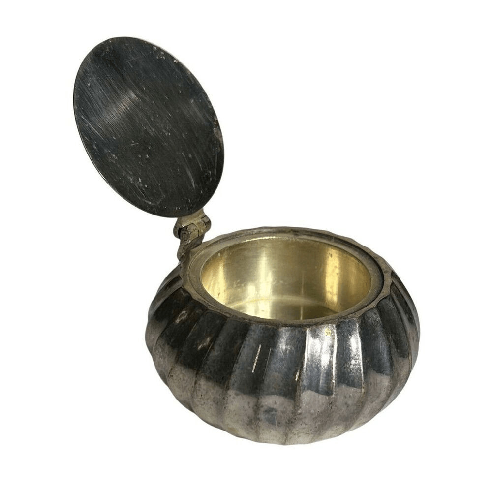 Small Silver Round Decorative Container/ Candle-Holder