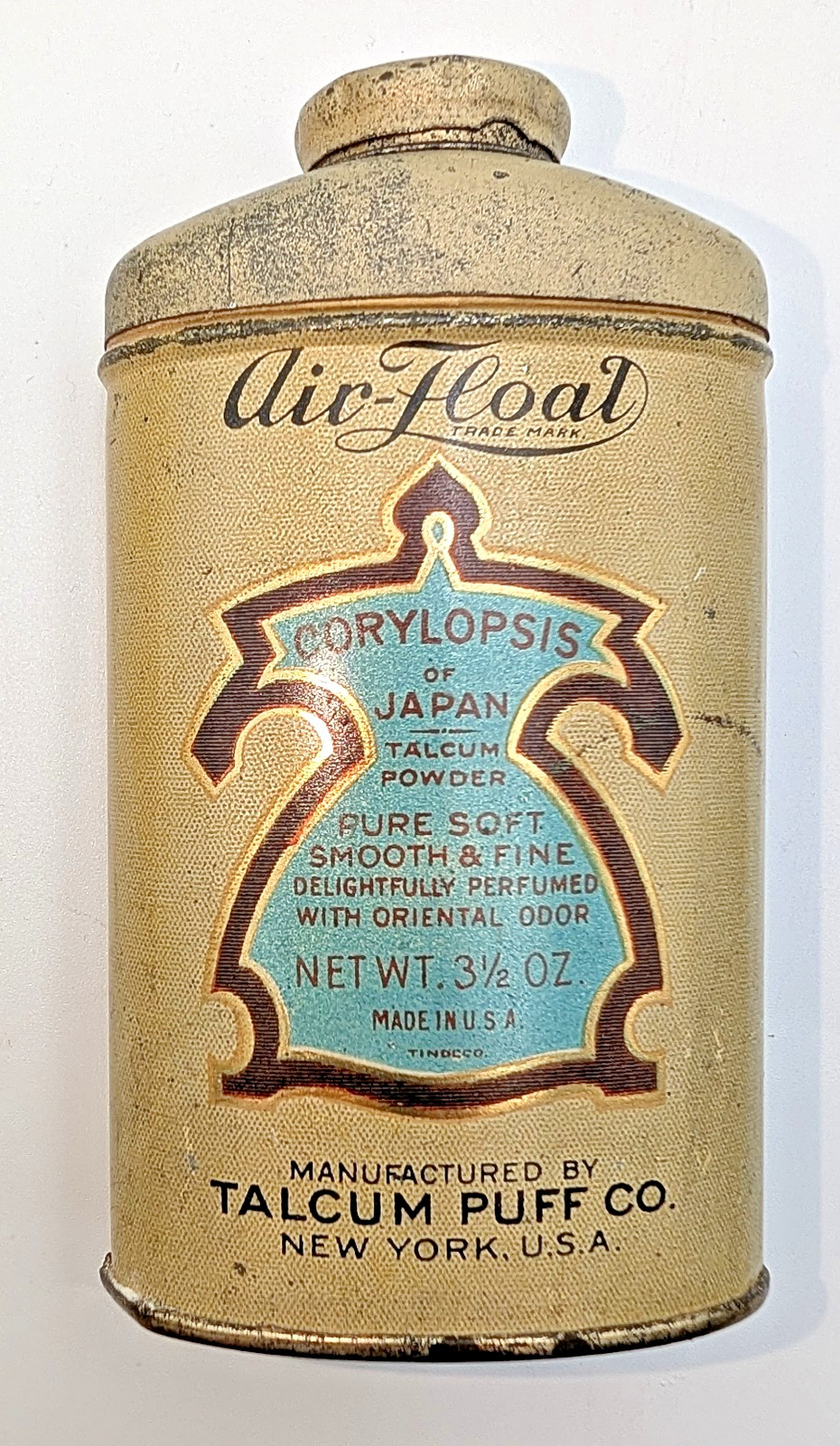 VTG AIR FLOAT CORYLOPSIS OF JAPAN TALC POWDER LITHO TIN CAN TALCUM CO.