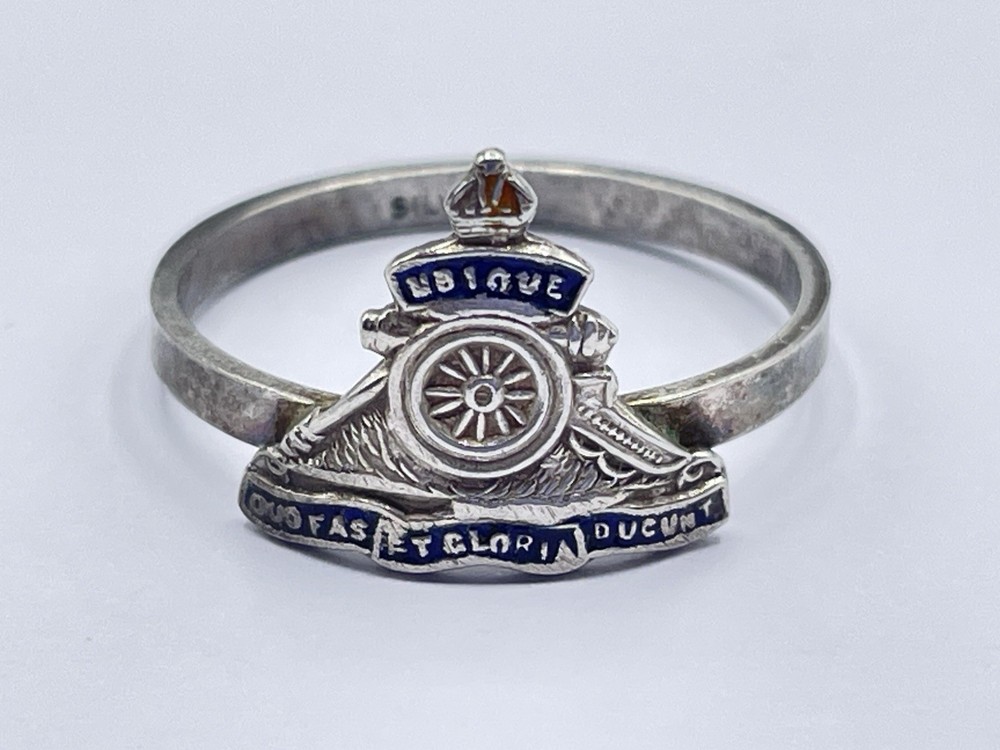 WW2 British Sterling Silver & Enamel Royal Artillery Sweetheart Ring