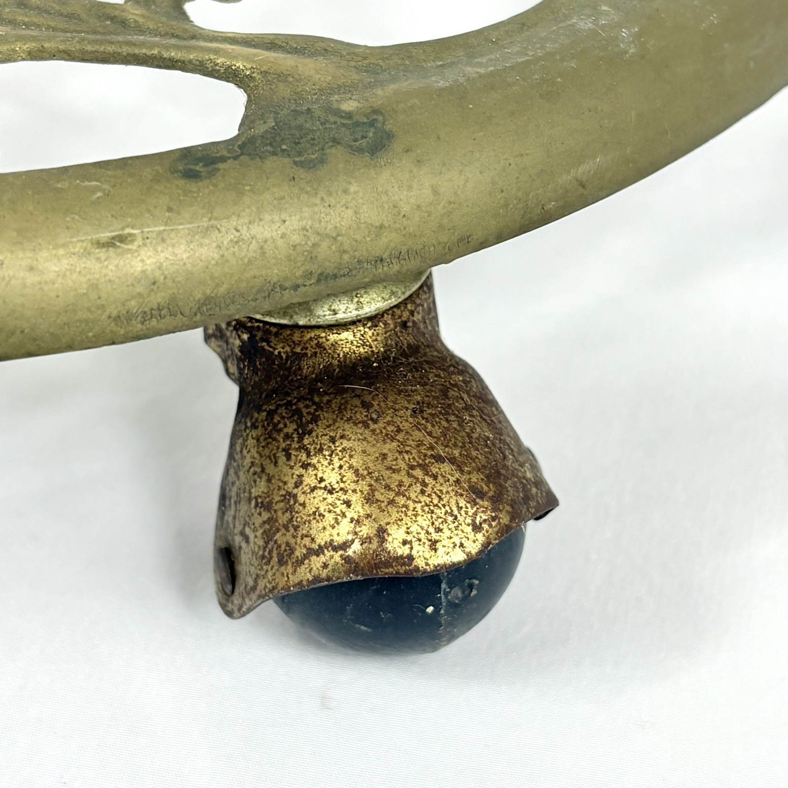 Vintage Ornate Round Brass Rolling Plant Stand on Wheels 10.75"