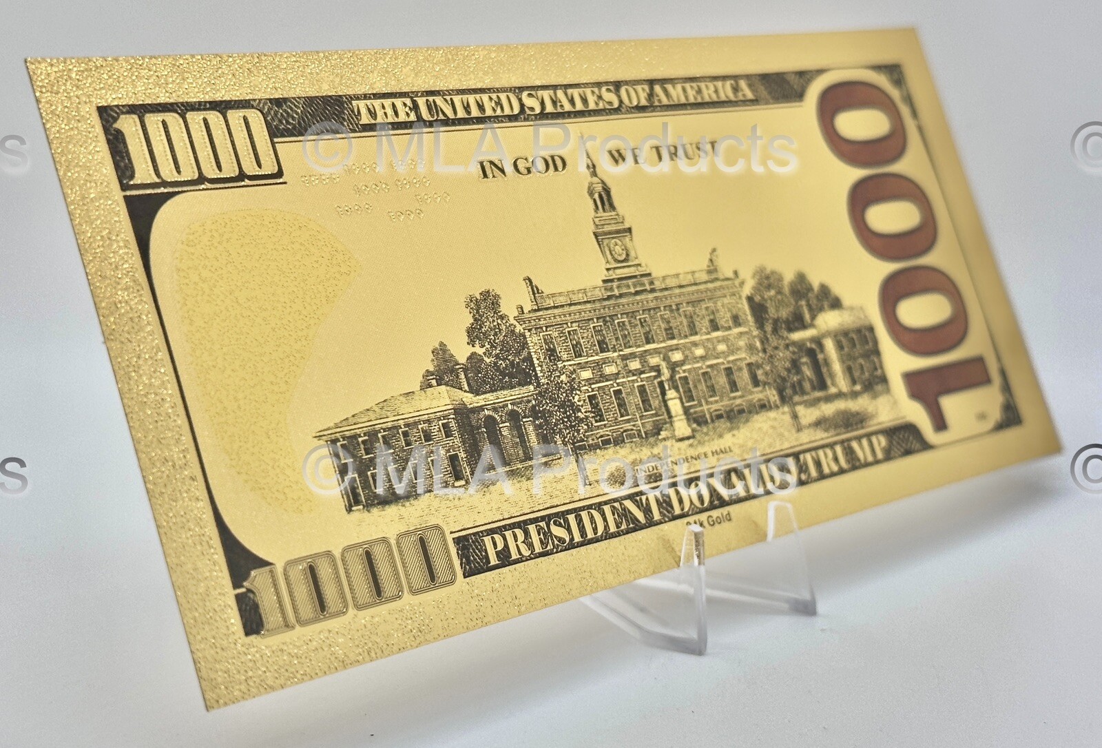 ✅ Donald Trump 47th President Gold 24K Money 1000 Dollar Bill w/ Free Display ✅