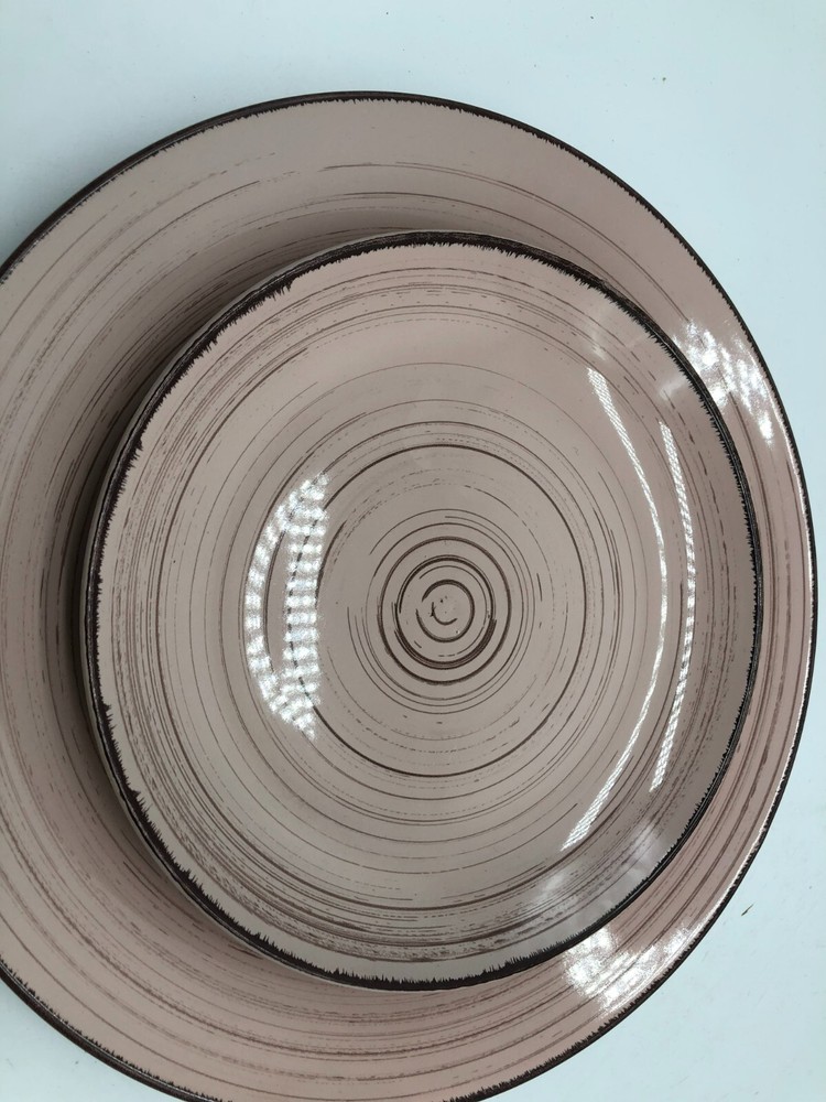 Ceramic Rustic Pink & Brown 10in & 8in Plate Set BB01B28037