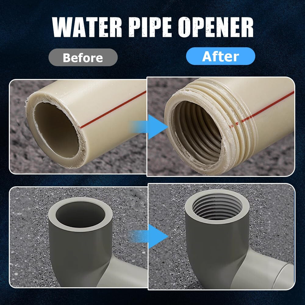 Dual Function Pipe Threader Tool for Repairing PVC Pipe Threads, 1/2” 3/4” Kit