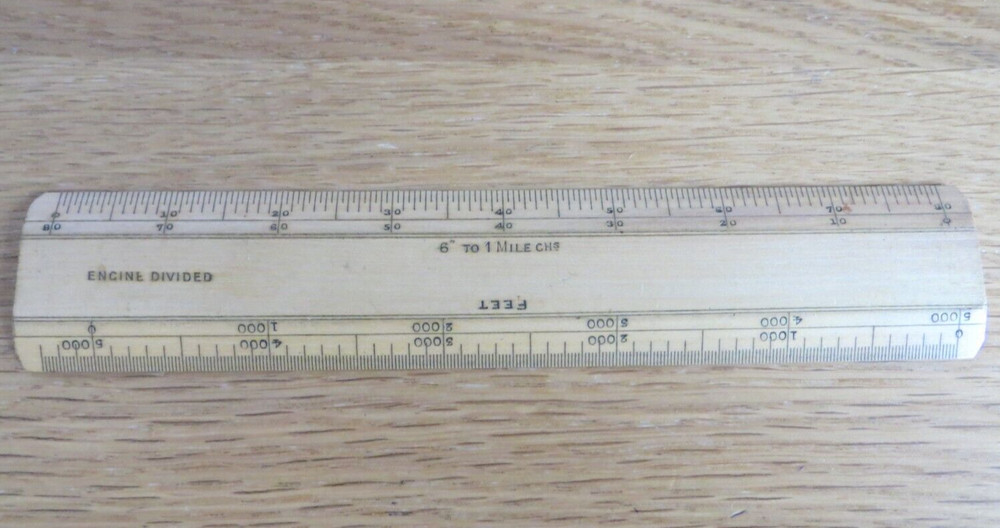 VINTAGE BOXWOOD SCALE RULER   6" Engine Divided