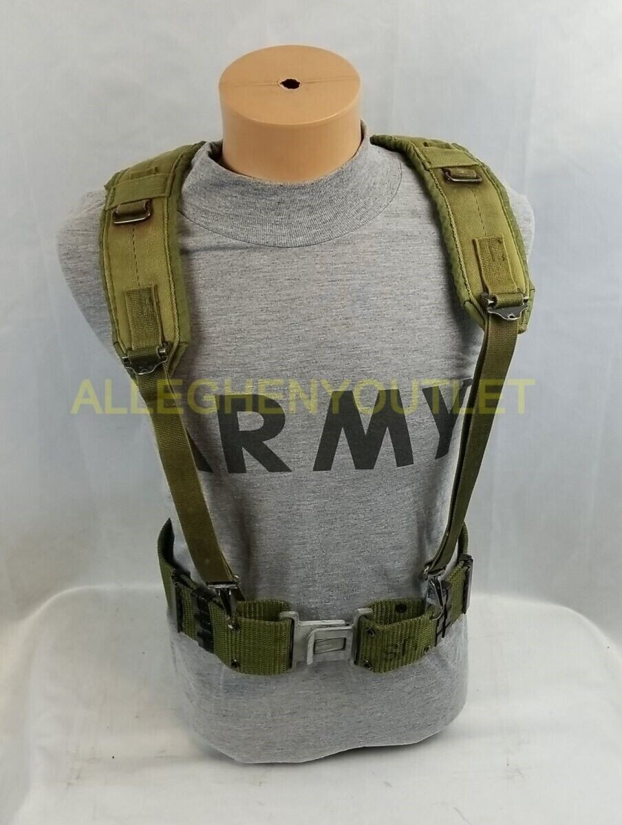 USGI Military LARGE Army Web PISTOL BELT & Army Y SUSPENDERS Set LBE ALICE VGC