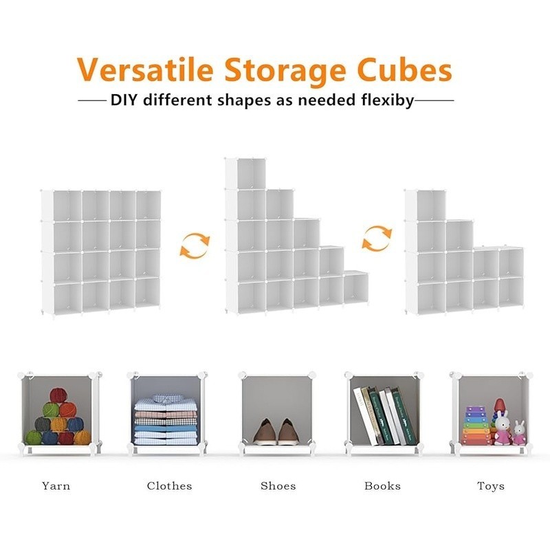 16 Cube Storage Organizer Modular Shelving Units Portable Multi-purpose Bookcase