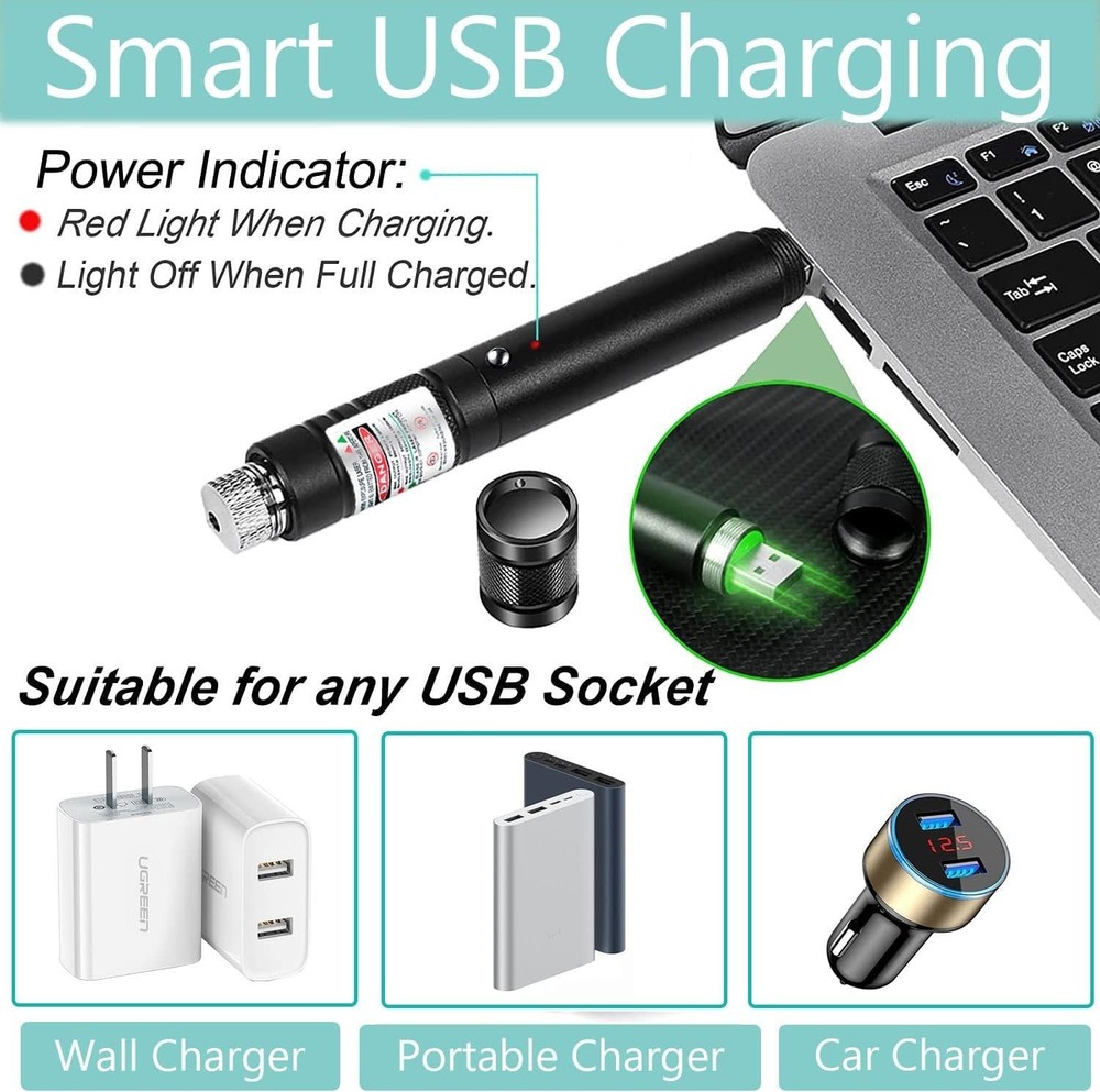 Rugged USB Rechargeable Green Laser Pointer - Perfect for Presentations & Hiking