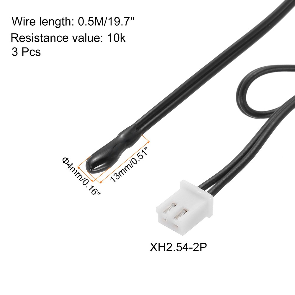 3 Pcs 10K NTC Thermal Sensor Probe,Epoxy Temp Sensor Probe 19.7 Inch