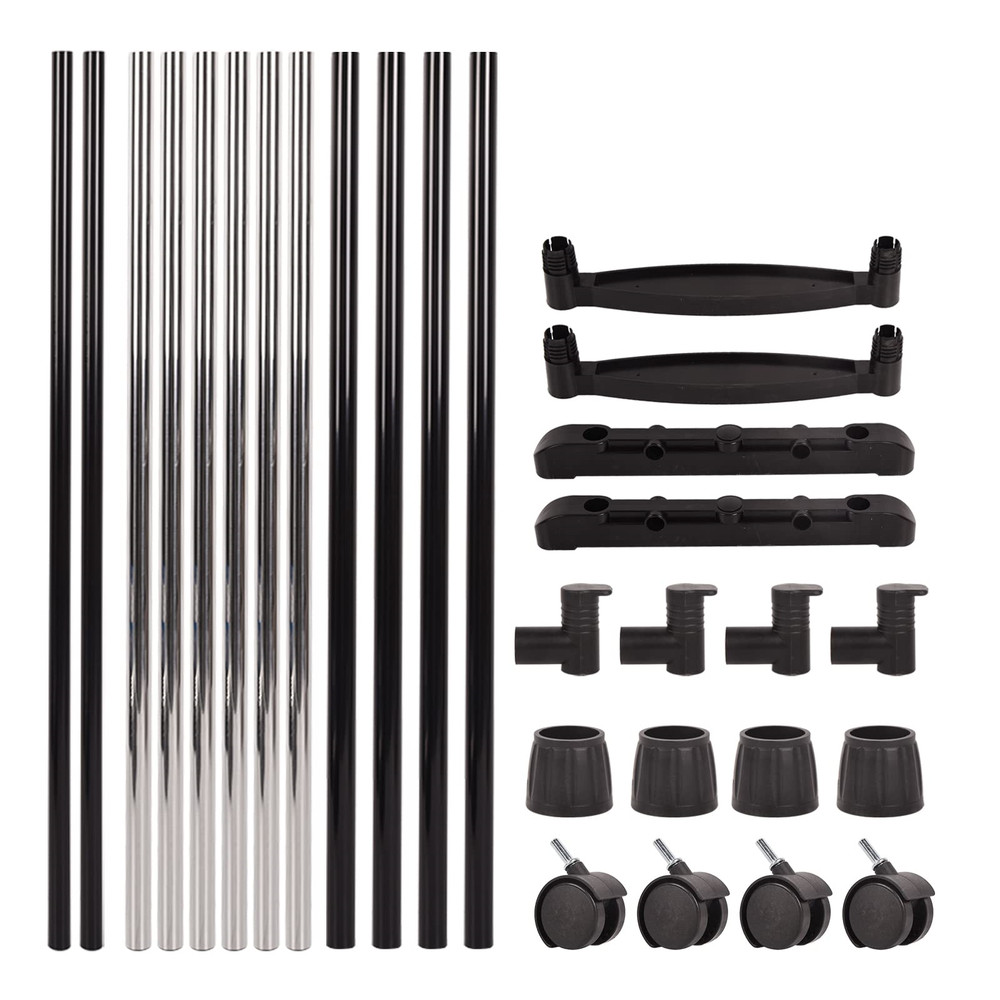 Black Portable Double Rod Rolling Clothes Rack Garment Rack with Lockable Wheels