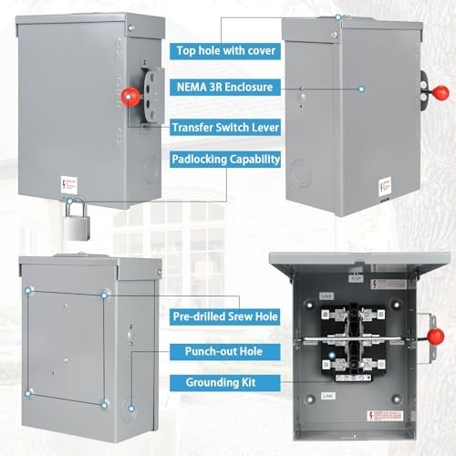 100A Manual Transfer Switch for Generator, 120/240V Double-Throw Safety Switch,