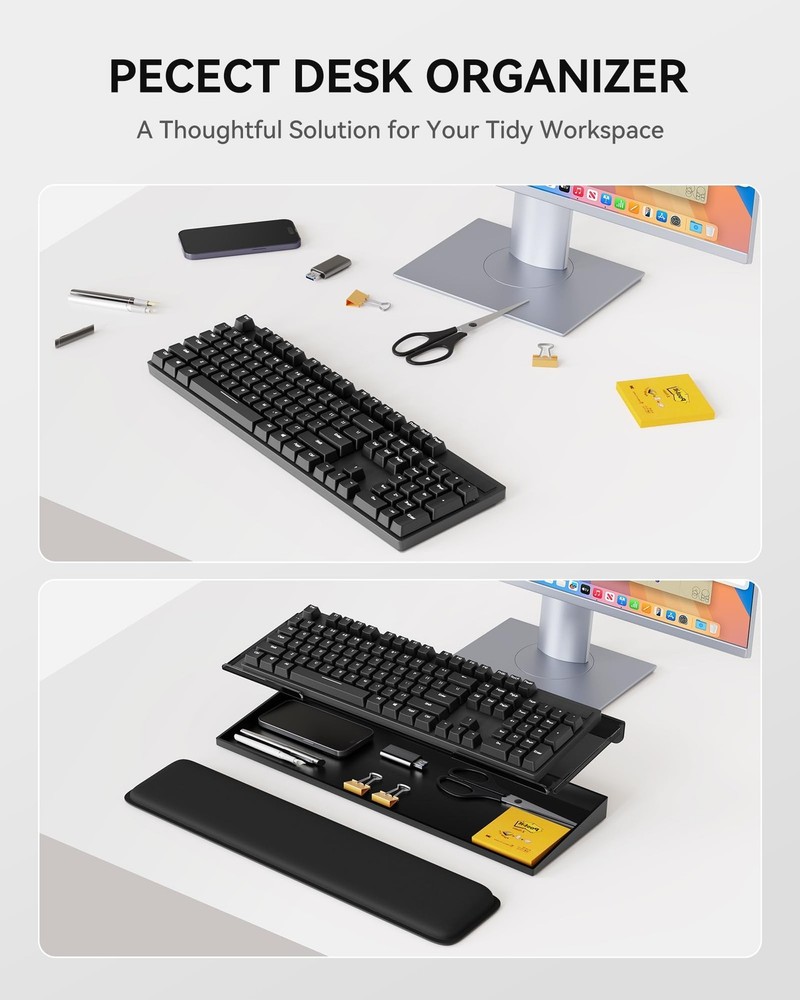Computer Keyboard Stand with Storage Box, Keyboard Riser Wrist Rest for Deskt...