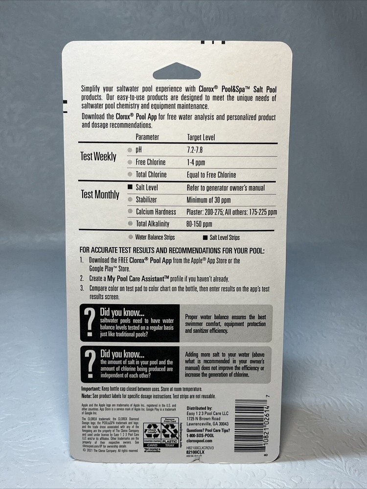 Salt Pool Test Strips Clorox Exp 03/26