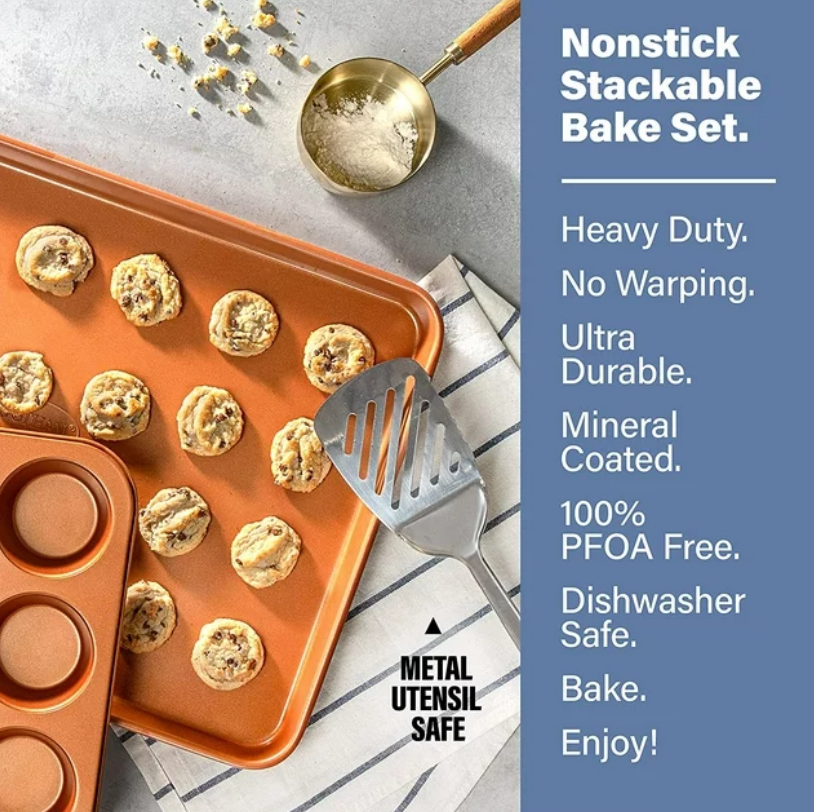 6-Piece Steel Nonstick Bakeware Set Ceramic Stackable Bakeware, PFOA Free