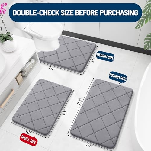 Memory Foam Bath Mat 30x20, Ultra Geometric 30" x 20" Rectangular Medium Grey