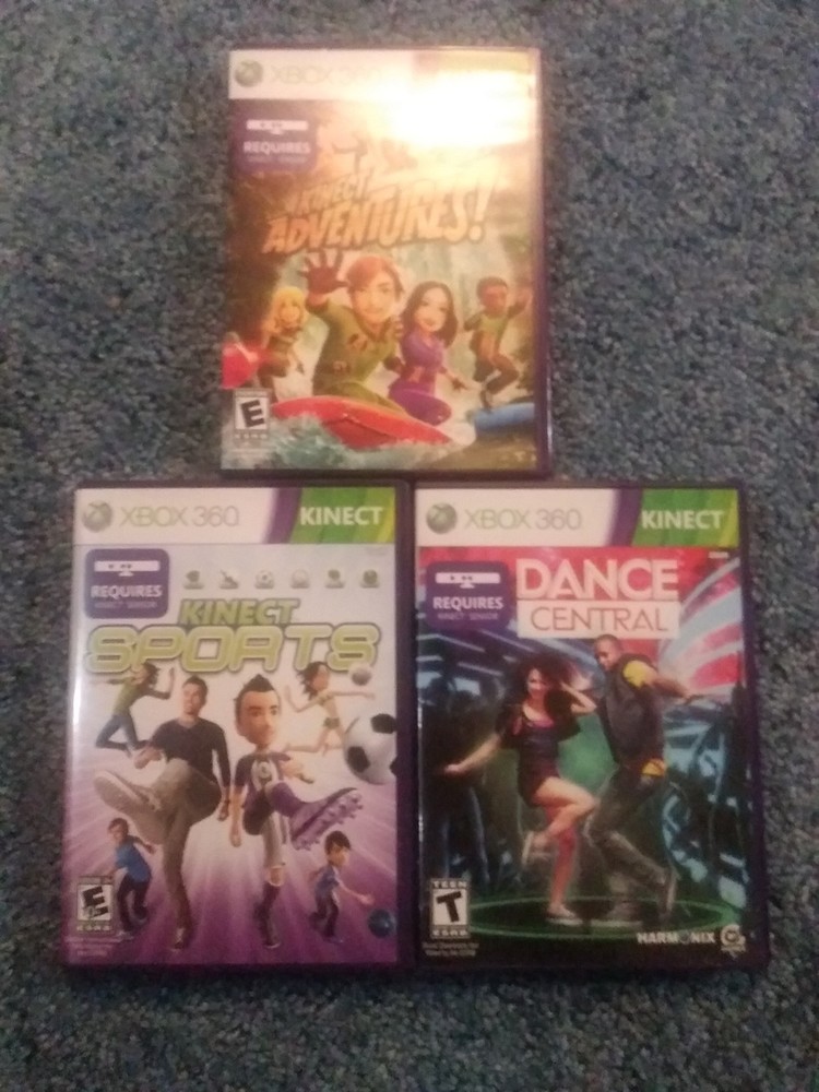 Xbox 360 Kinect Sensor Bar & 3 Games Lot