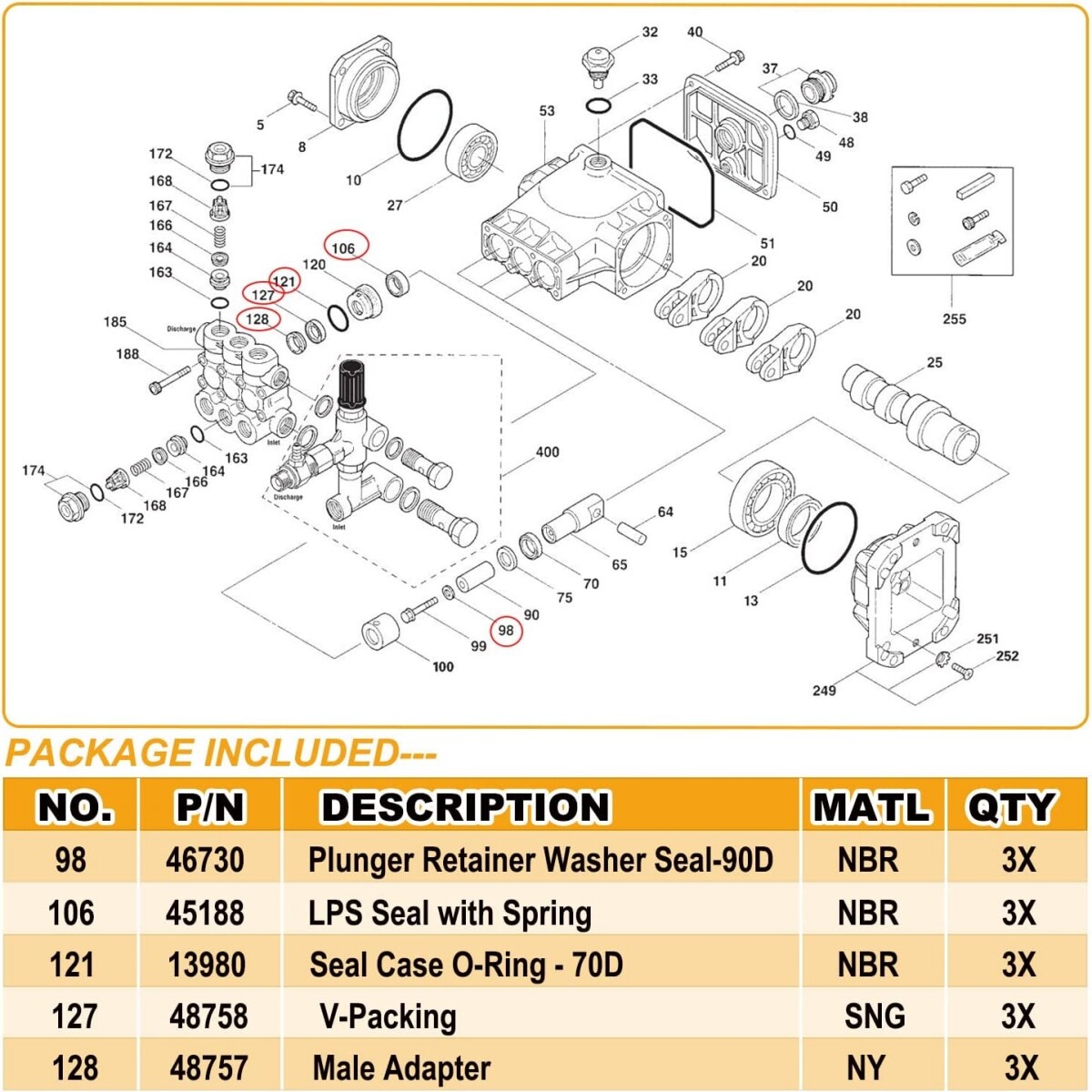 34262 Seal Kit for Cat Pressure Washer Pump 66DX 6DX 6DX40G1I 66DX40G1I 6DX35G1I