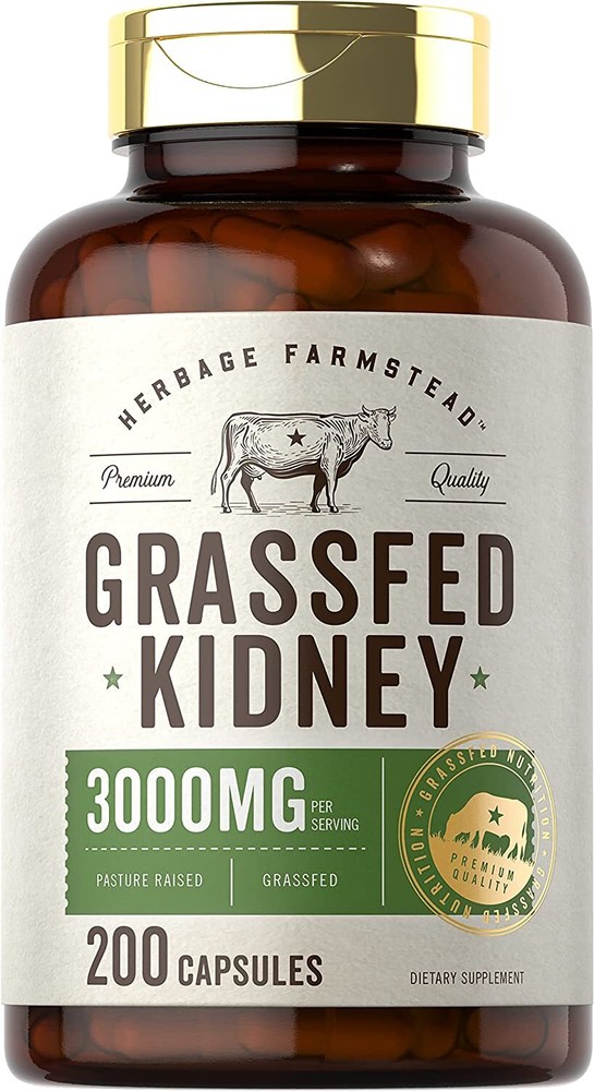 Grassfed Beef Kidney Capsules | 200 Count | 3000mg | by Herbage Farmstead