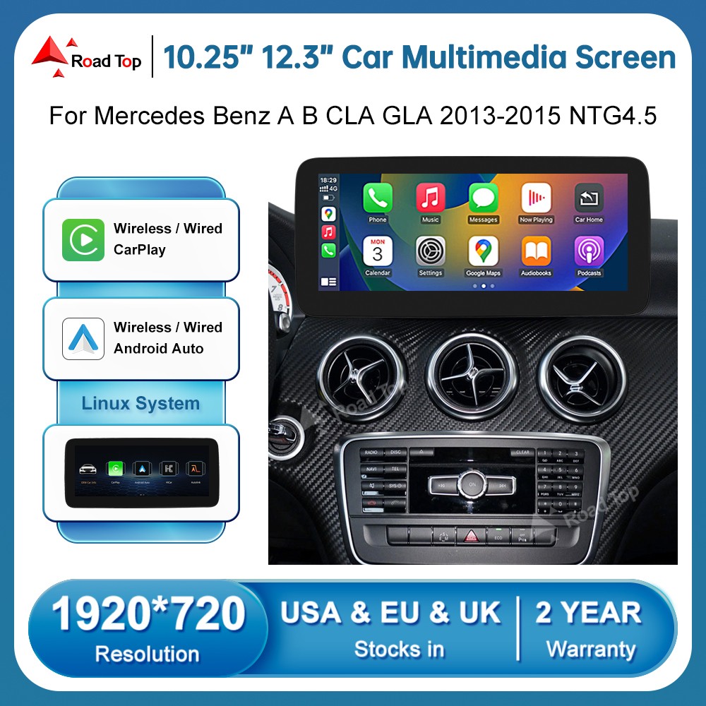 12.3" Wireless CarPlay Multimedia Touch Screen For Benz A B GLA CLA 2013-2019
