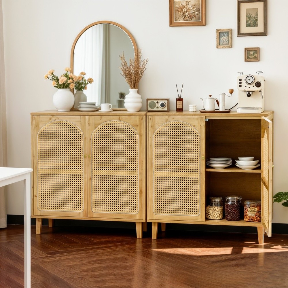Bamboo Kitchen Buffet Sideboard Storage Cabinet Modern Hallway Table Cupboard XL