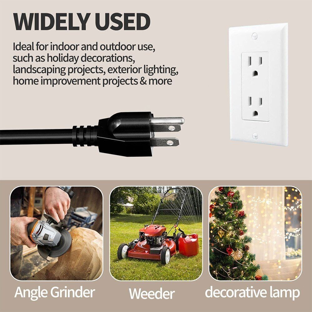 16/3 Outdoor Extension Cord Heavy Duty 3-Outlet SJTW Indoor/Outdoor 6/10/15/25FT