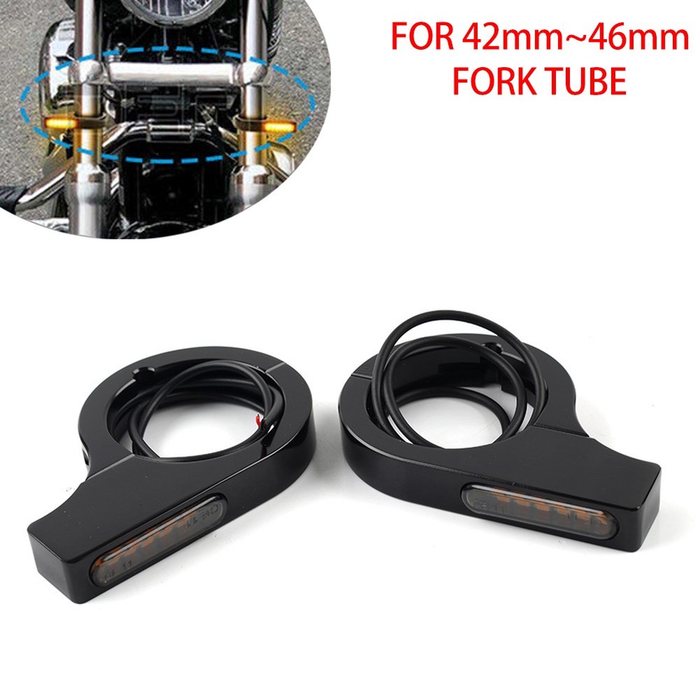Black Motorcycle Fork Turn Signal Light Indicator LED Amber For Harley touring