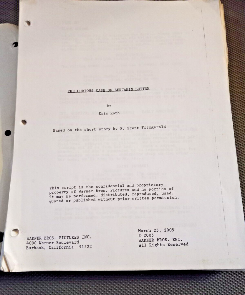 THE CURIOUS CASE OF BENJAMIN BUTTON -original script~Warner Bros~2005 GC