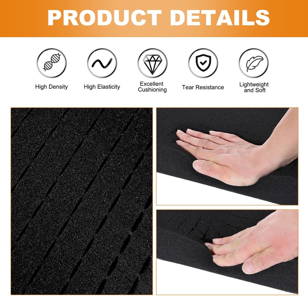 Precise Polyurethane Foam Thicknesses 16"Lx12"W (2pcs, Black) for Padding