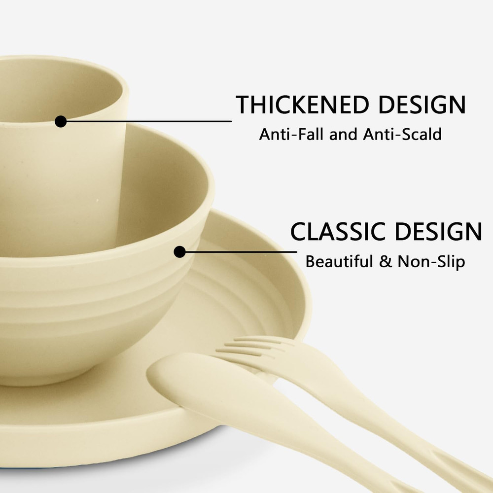 Premium Wheat Straw Dinnerware Sets | Service for 4 | Unbreakable Dinnerware Set