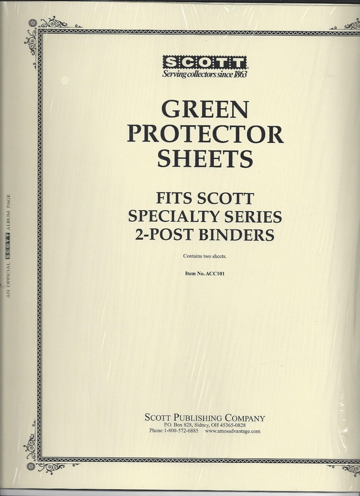 Pkg. of 2 Scott ACC101 Green Protector Sheets for 2-Post SCOTT Binders