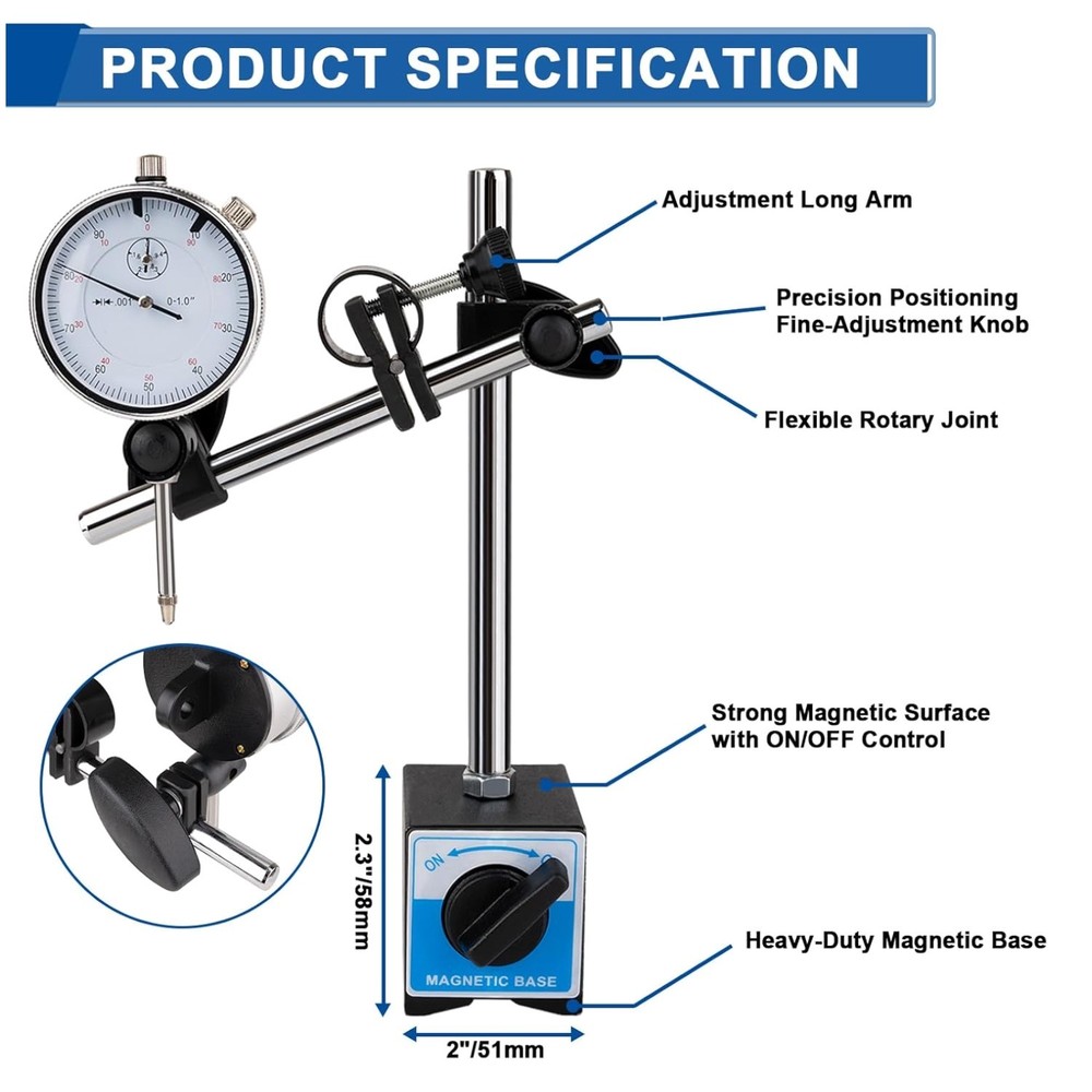 Adjustable Long Arm Magnetic Dial Gauge