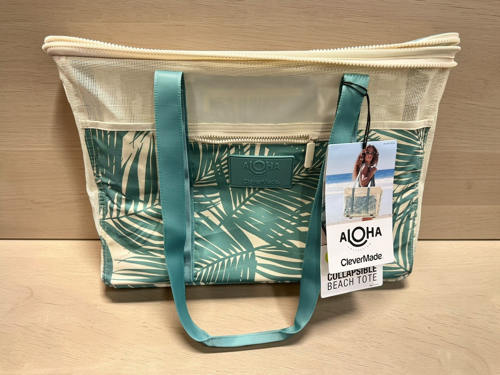 Aloha Collection CleverMade Collapsible Beach Tote Bag - Floral Green