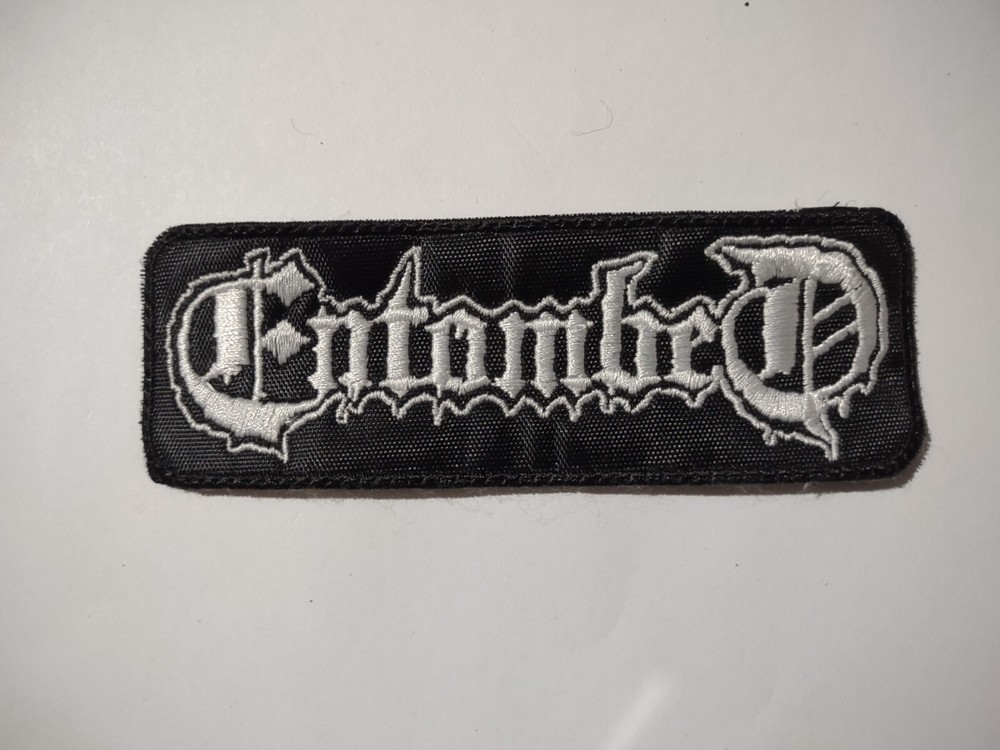 ENTOMBED,SEW ON WHITE EMBROIDERED PATCH