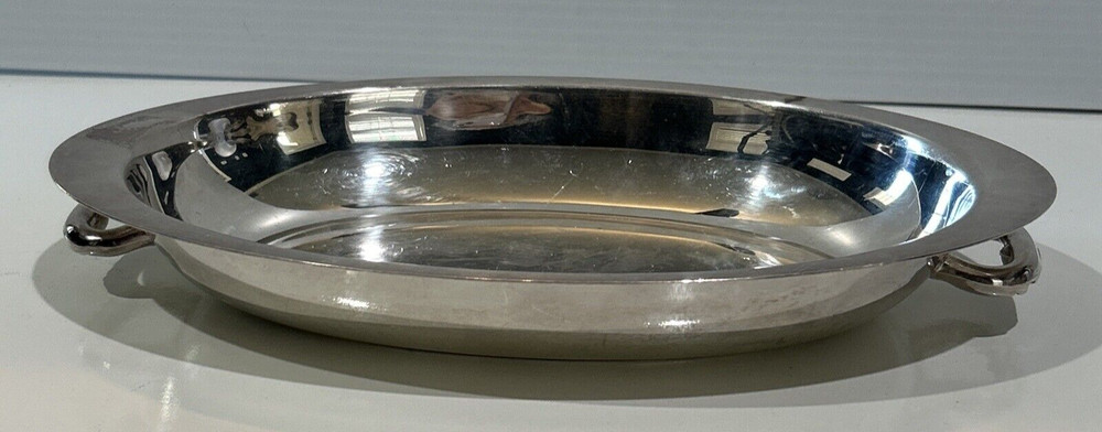 Vintage Silver Plate Oval Bowl Serving Dish Trinket Tray Decorative Handles