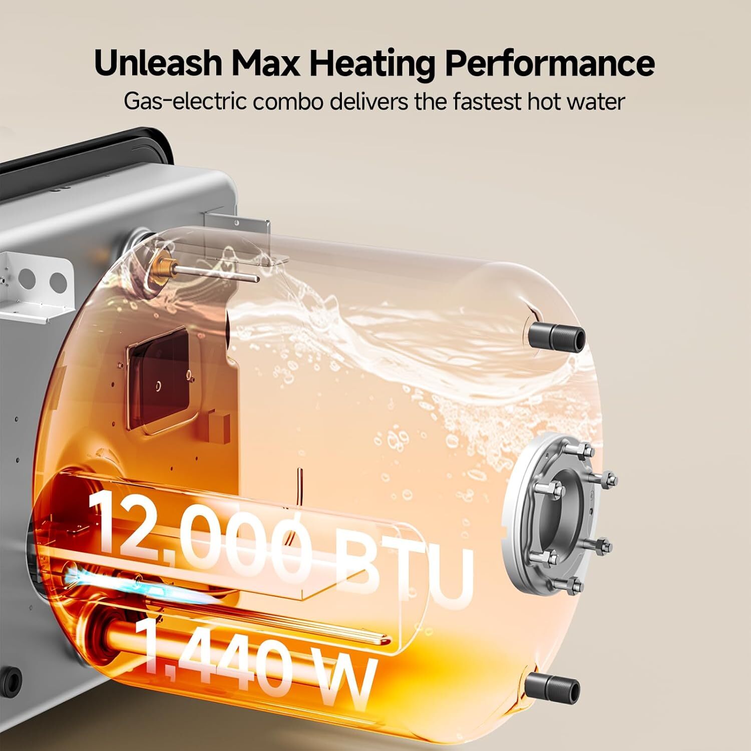 10 Gallon RV Water Heater Dual Fuel 1440W Electric & 12000 BTU Gas Hot Water