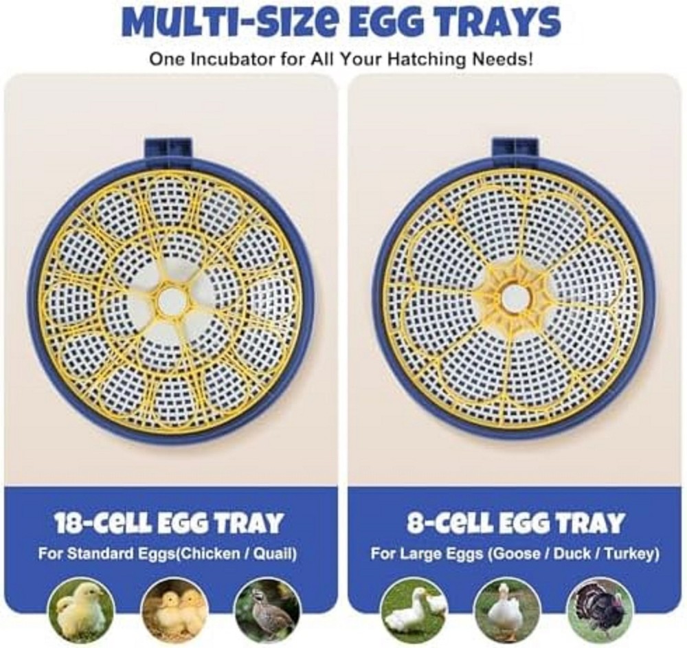 18 Egg Incubator with Humidity Display, Egg Candler, Automatic Egg Turner,
