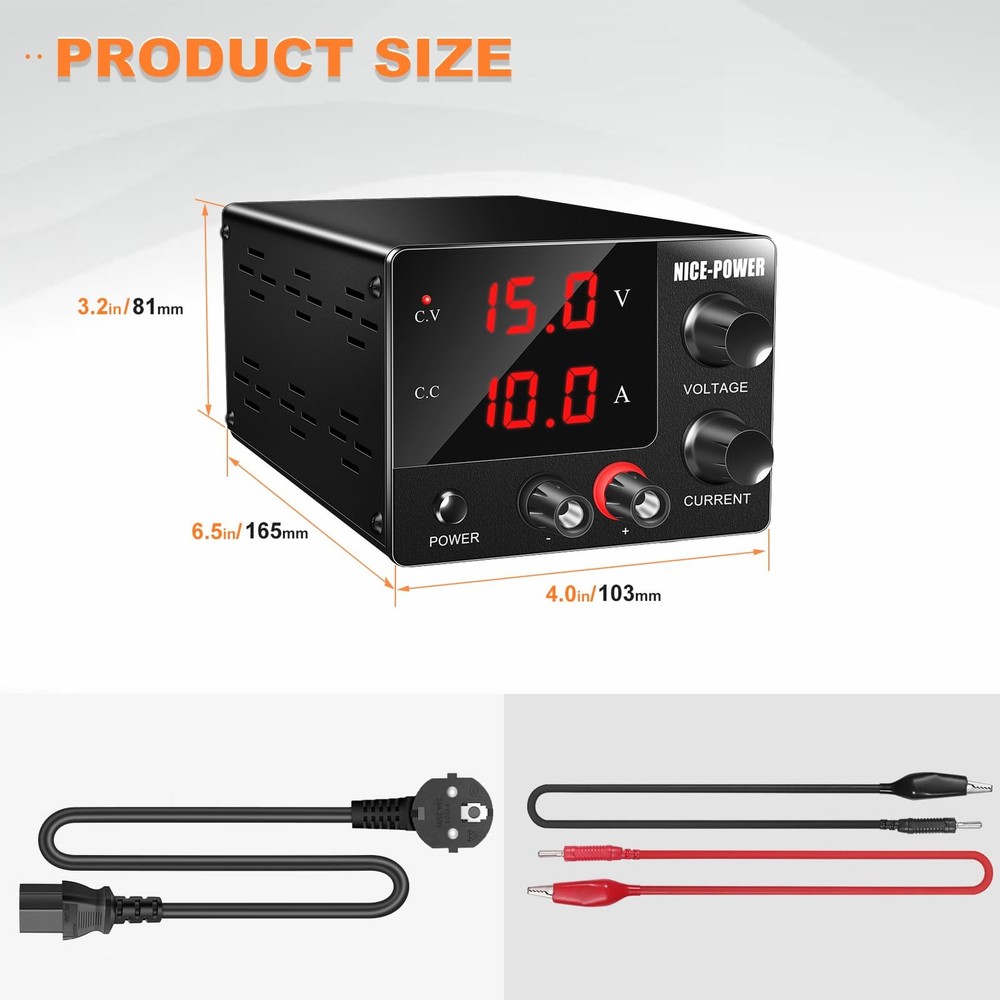 NICE-POWER DC Power Supply Variable 0~30V 0~10A, 3-Digits LED Display...