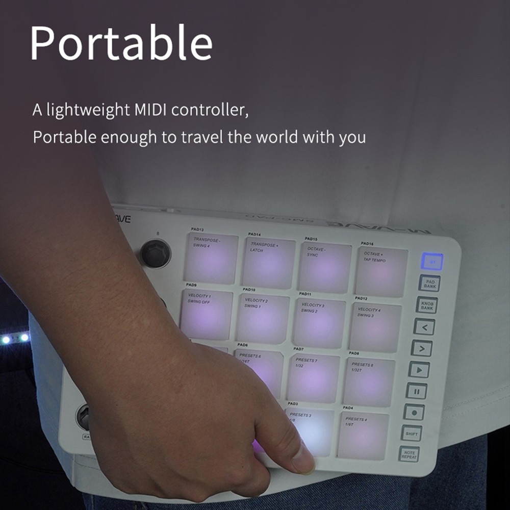 M-VAVE SMC-PAD Wireless MIDI Controller 16 Drum Pads 8 Knobs for Music Creation