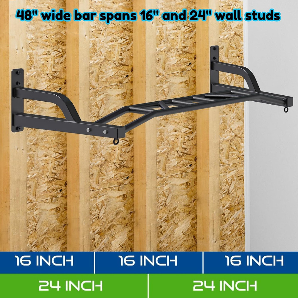 SELEWARE 48'' Heavy Duty Pull up Bar Wall Mount Multi-Function Chin up Bar with