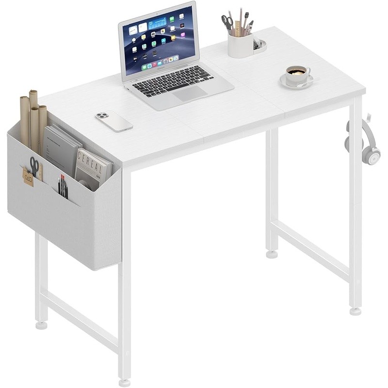 Compact Multifunctional Computer Desk Small Writing Desk W/ Storage Bag Hooks US