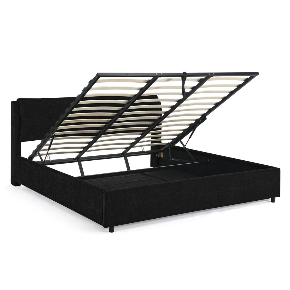 King Size Storage Upholstered Hydraulic Platform Bed with Integrated Headboard