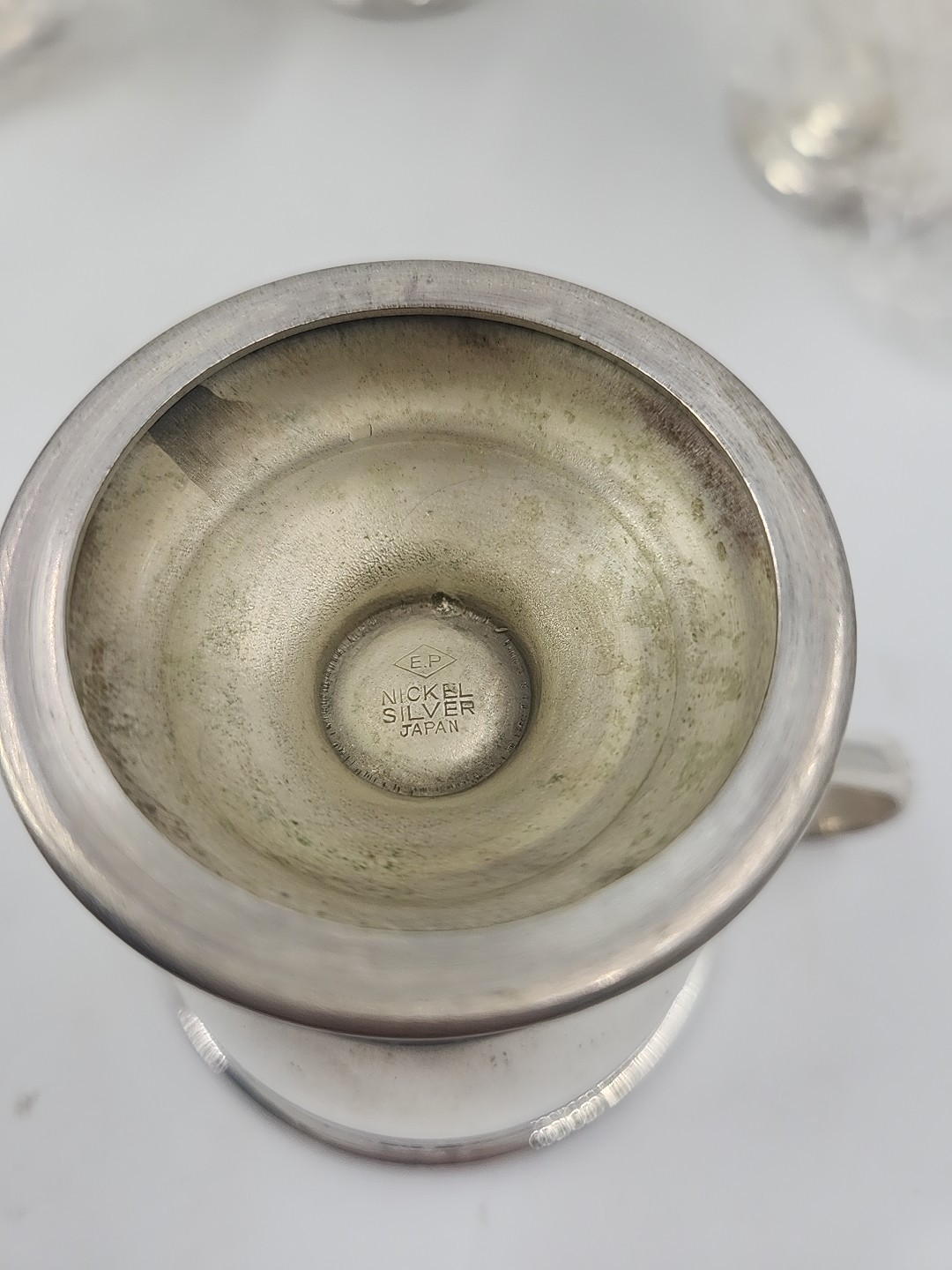 Lot of 4 Vintage Nickel Silver Footed Tea Cup Silverplate Barware MONOGRAMED